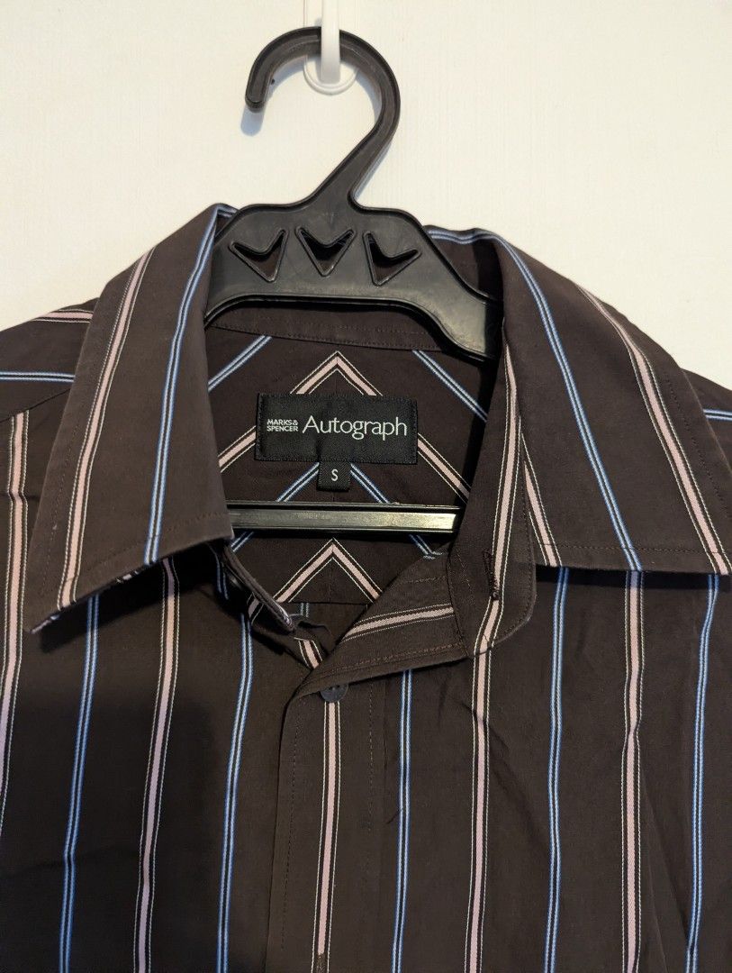 Autograph Striped Long Sleeve Shirt (Category: Tshirts & Polo Shirts ) located in Porac. Submitted by themightythrift (Listing ID 1410630909, Image 1). Description: Autograph long sleeve shirt, size S. Features vertical stripes in dark brown, white, light blue, and pink. Button-down with collared neckline..