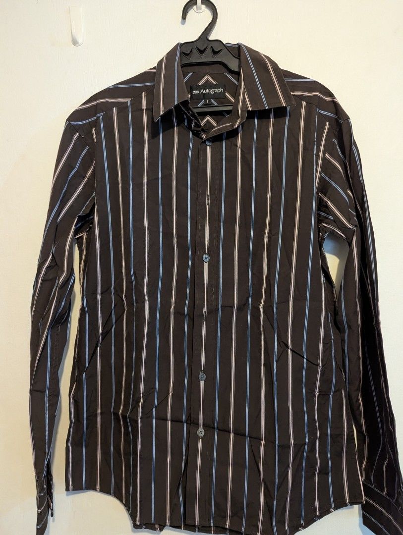 Autograph Striped Long Sleeve Shirt (Category: Tshirts & Polo Shirts ) located in Porac. Submitted by themightythrift (Listing ID 1410630909, Image 2). Description: Autograph long sleeve shirt, size S. Features vertical stripes in dark brown, white, light blue, and pink. Button-down with collared neckline..