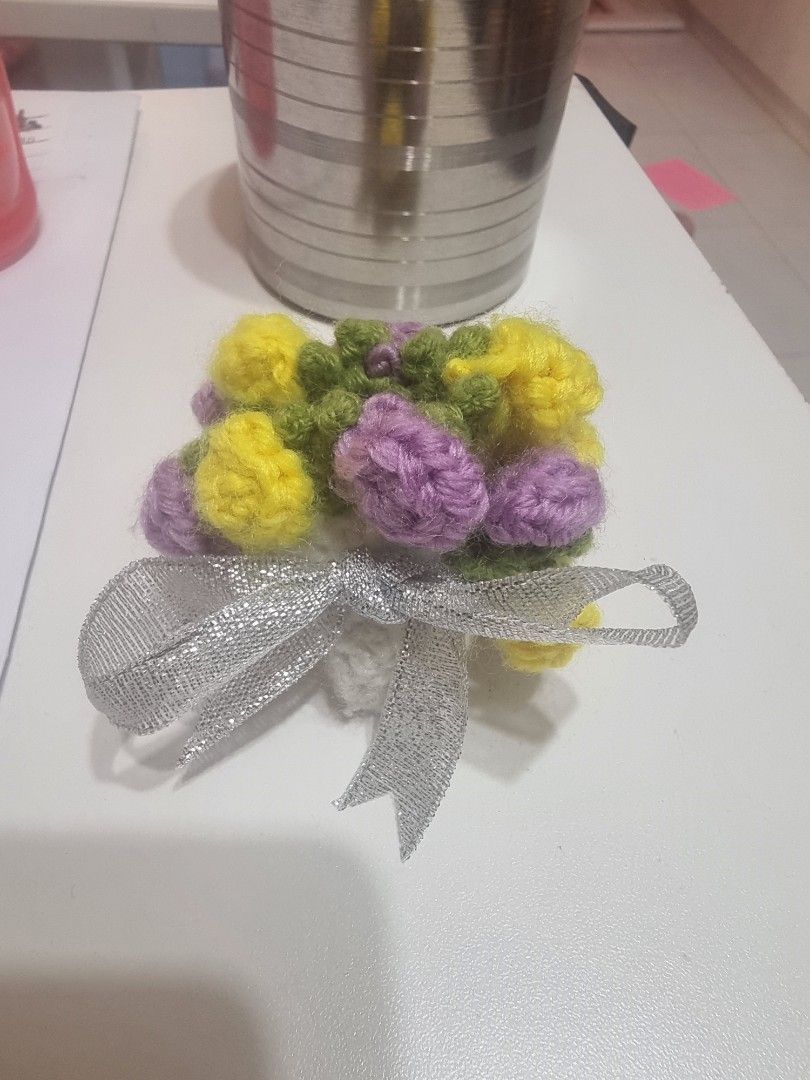 Flower Coaster (Category: Handmade Craft) located in Singapore. Submitted by maydoraemon (Listing ID 1410578564, Image 3). Description: Handmade Crochet Flower Coaster in sweet purple and yellow colors. Colors can be customized. Great as a gift..
