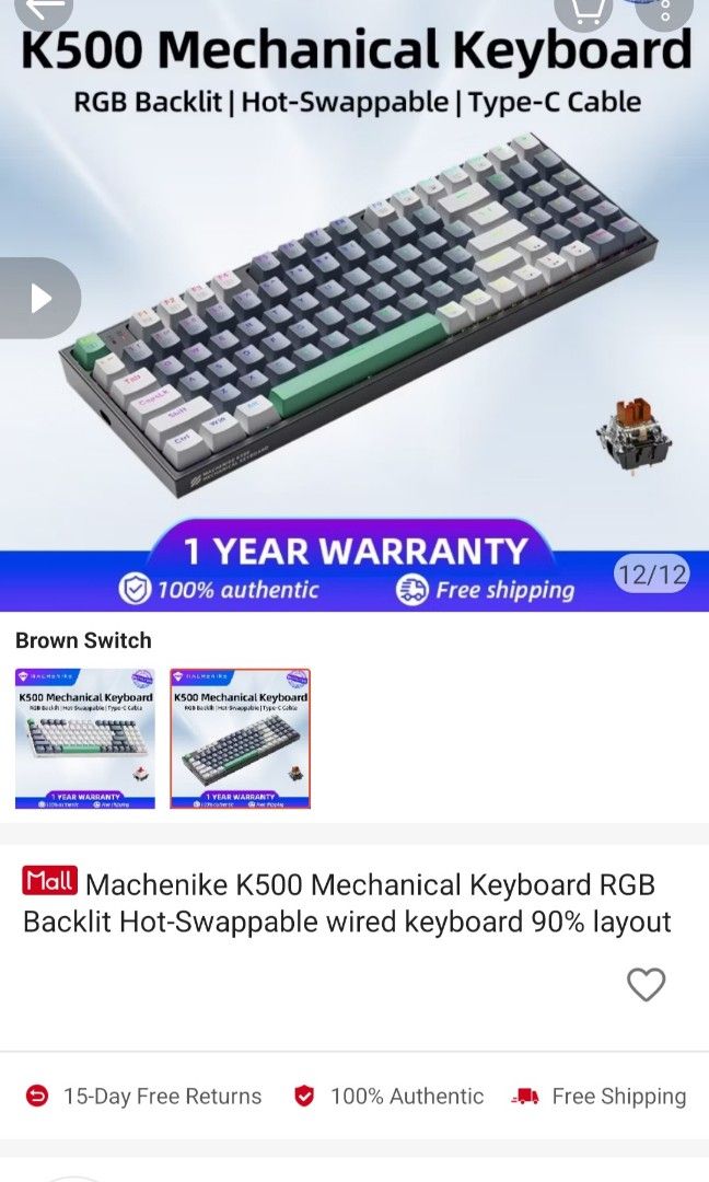 Mechanical Keyboard (Machenike K500), Computers & Tech, Parts ...