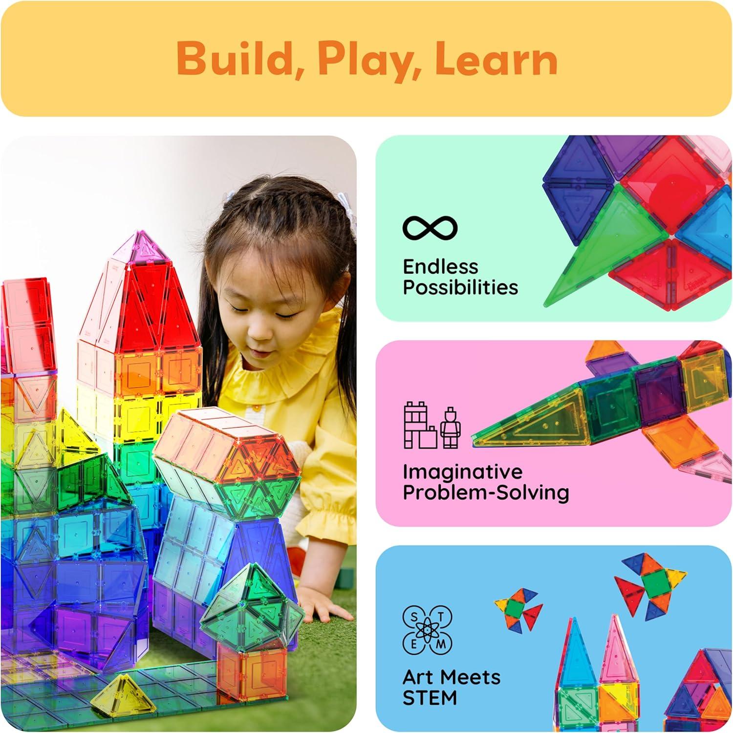 PicassoTiles Magnetic Tiles 60pcs Kids Toys Classroom Sensory Toy for ...