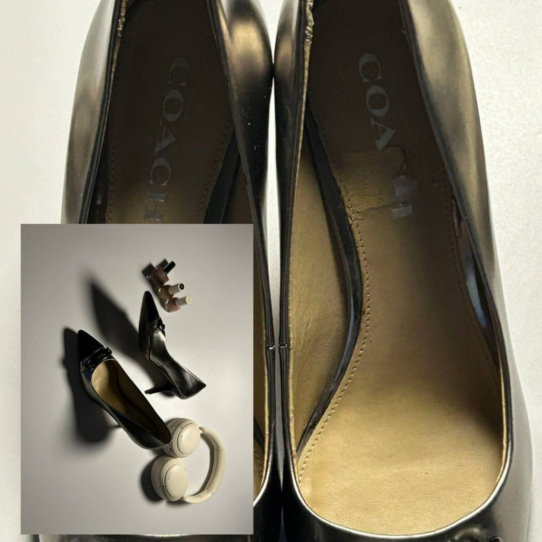 Preloved Coach new york silver heels (Category: Heels) located in Pasig City. Submitted by apparelism.mnl (Listing ID 1410649043, Image 2). Description: Coach new york silver heels Without box Size 7 Our price 2,500 only issue is yung natapiyas lang ng kaunti yung leather ng insole and min scratches overall good condition.
