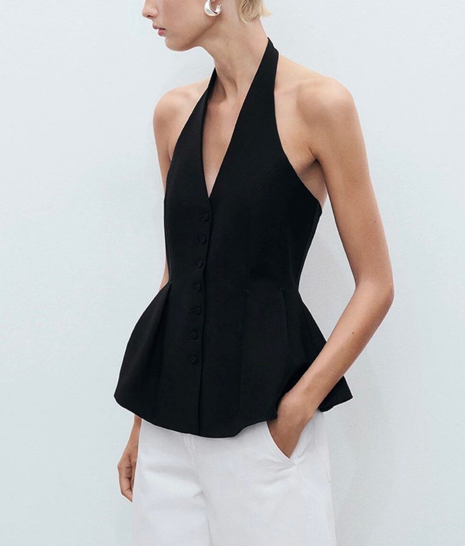 Restocked !! Mango Black Halter Top with Peplum (Category: Sleeveless) located in Gloria. Submitted by sheribells (Listing ID 1410685163, Image 1). Description: .