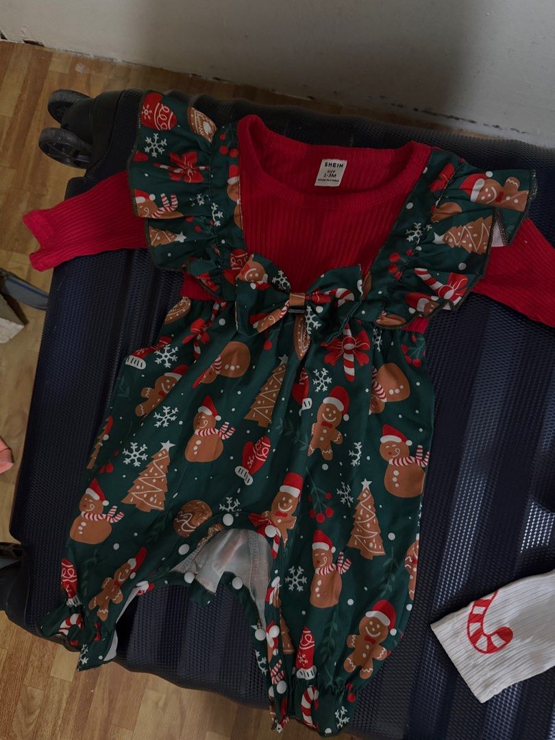 Shein Christmas Romper Set 1-3M (Category: Babies & Kids Fashion) located in Manila. Submitted by eneria14 (Listing ID 1410618961, Image 3). Description: 2 romper sets from Shein (both 1-3M on tag) 1. Gingerbread - used once - kasya hanggang 9mos - 1yr old 2. Candy cane - brand new - 1-6 mos kasya Bought it for P320 each Selling for 300 both ! Or 200 each :) Loc: Sta mesa mml Meet up at my place (unli sukat!) + freebie Delivery: J&T/Lalamove/Grab