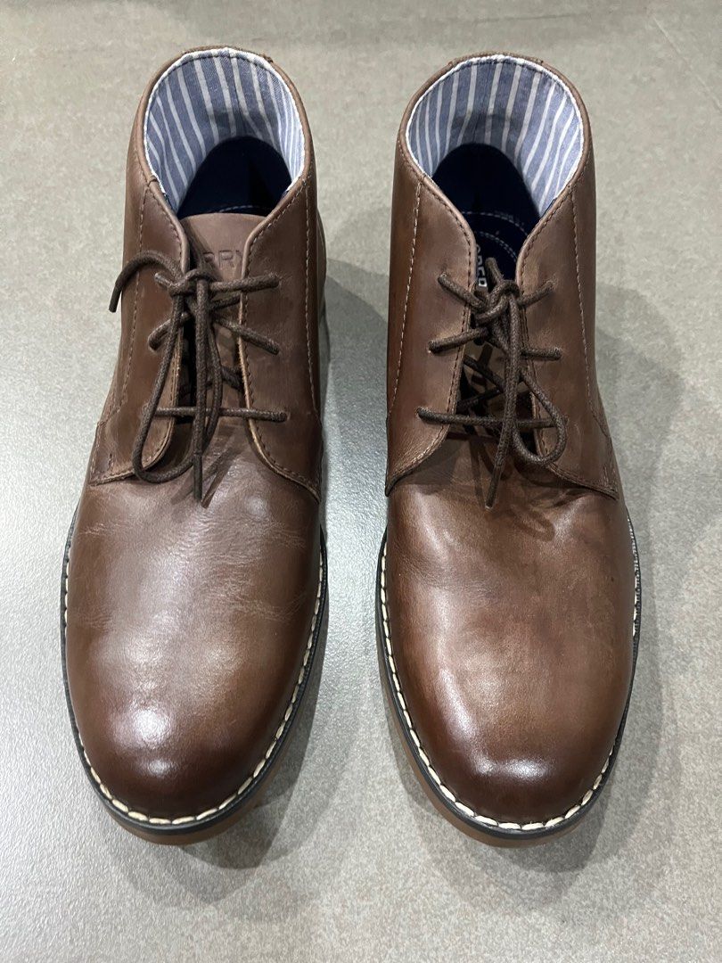 Sperry Brown Leather Chukka Boots (Category: Boots) located in Makati City. Submitted by guerrero.dos (Listing ID 1410663567, Image 1). Description: - Sperry Men’s Brown Leather Chukka Boots - Fits US size 10 to 10.5 (I’m 10.5) but shoes are labelled as 9M - Used twice - No box - Bought September 2025 for 6k; used for dinner events last September and October 2025 then stored; cleaned at Clean Pro 3.60 Makati December 17 - Reason for selling: movi