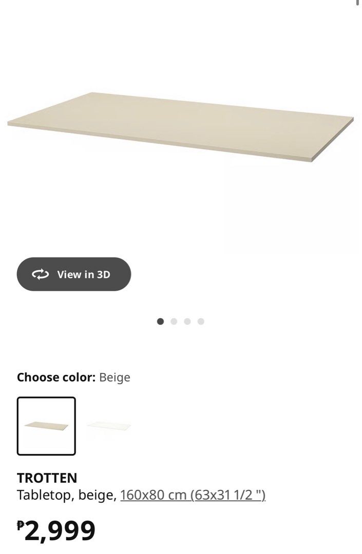 Trotten Table Top from Ikea (Category: Tables & Sets) located in Calamba. Submitted by k1k0_sant0s (Listing ID 1410560136, Image 3). Description: Trotten table top only Bought from Ikea Size and color on the photo Ready for shipping Shipping c/o buyer RFS: too big for our place, bought the smaller size.