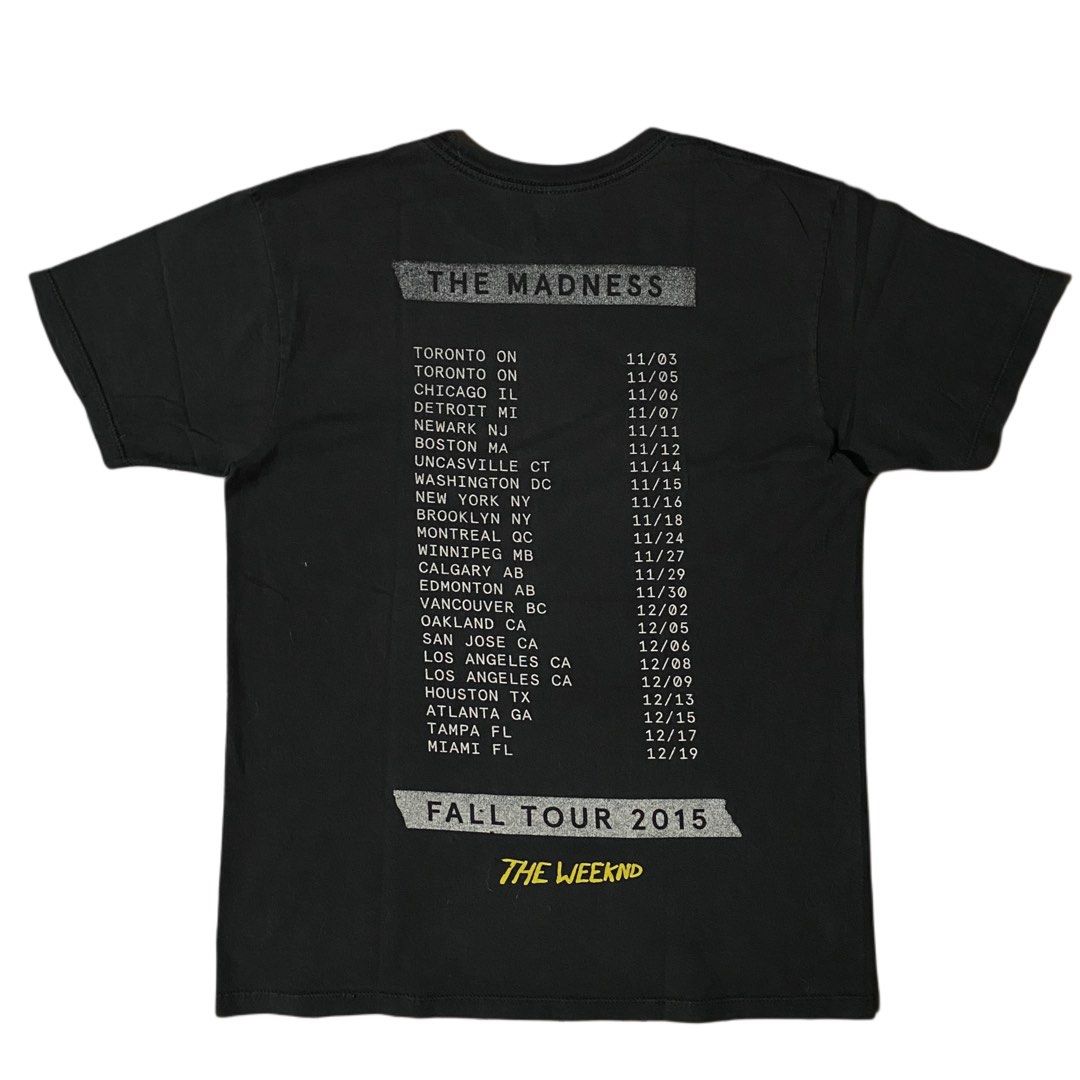 2015 The Weeknd Tour Tee Shirt M (Category: Tshirts & Polo Shirts ) located in San Fernando. Submitted by chlyddddd (Listing ID 1407428471, Image 2). Description: 2015 The Weeknd Tour - The Madness Medium on Official Printed Tag Width - 19.5" Length - 27" Issue: 4 Pinholes, Good Fade, Needs Wash Location: San Fernando, Pampanga MOP: GCash / Maya MOD: J&T.