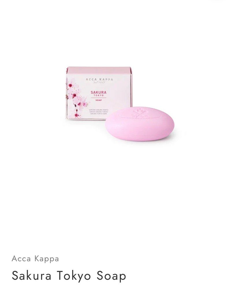 Acca Kappa Sakura Tokyo Soap (Category: Bath) located in Quezon City. Submitted by prelovedplusnew (Listing ID 1407485595, Image 1). Description: RFS: Extra (BRAND NEW with price tag) Original Price: 700Php Selling if for 600Php! No lowballers!! Every spring, millions of cherry petals fall all over the streets of Tokyo filling the air with its scent and the eyes with the immense charm of a thousand colors. A triple cold-milled soap formulated wit