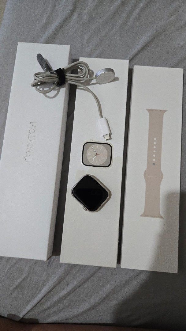 Apple Watch Series 8 45 MM STARLIGHT (Category: Wearables & Smart Watches) located in Quezon City. Submitted by itssomelicious (Listing ID 1407567094, Image 2). Description: Apple Watch Series 8 45 MM STARLIGHT Actual photos posted Complete with original straps, charger cable, box Loc: QC No issues Message if interested #Applewatch #SmartWatch.