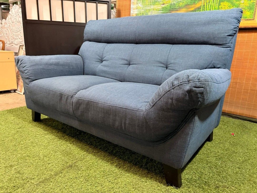 Blue Fabric 2-Seater Sofa (Category: Sofas) located in Manila. Submitted by eloizavill76462 (Listing ID 1407449140, Image 3). Description: High-Back Bulky 2 to 3-Seater Sofa SUPER SOFT & COMFY!!! Colorway : Blue (see VIDEO) * 58L x 32W x 16H seat height inches Sandalan height 35 inches In VERY good condition .