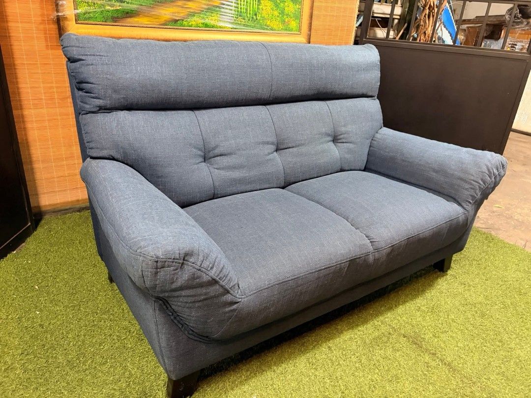 Blue Fabric 2-Seater Sofa (Category: Sofas) located in Manila. Submitted by eloizavill76462 (Listing ID 1407449140, Image 2). Description: High-Back Bulky 2 to 3-Seater Sofa SUPER SOFT & COMFY!!! Colorway : Blue (see VIDEO) * 58L x 32W x 16H seat height inches Sandalan height 35 inches In VERY good condition .