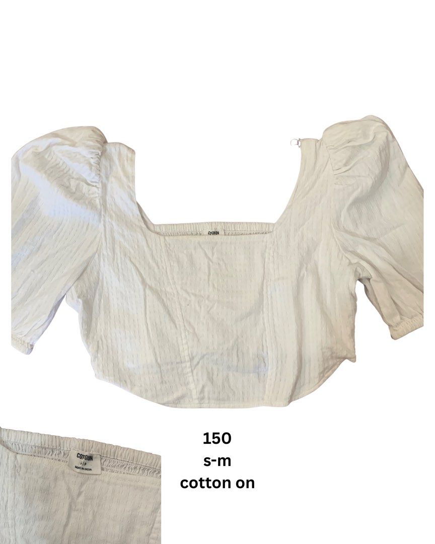Cotton On White Puff Sleeve Top (Category: Blouses) located in Manila. Submitted by kaysaz (Listing ID 1407495755, Image 1). Description: - Cotton On top - Puff sleeves - Square neckline - Cropped style - Size: S-M - Made in India - Versatile: Dress it up or down.