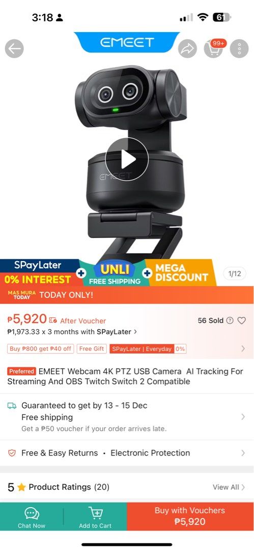 Emeet 4k webcam (Category: Webcams) located in Bacolod City. Submitted by BWMCAROUSEL (Listing ID 1407446912, Image 2). Description: Brandnew Opened just for unboxing review.