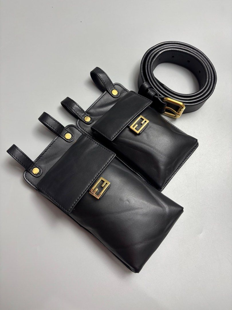 Fendi Utility Tool belt (Category: Luxury Bags & Wallets) located in Quezon City. Submitted by lucky.purelux.ph (Listing ID 1407546756, Image 2). Description: black calf leather Fendi Utility Tool belt with two removable pouches and gold-tone FF logo buckles Perfect for iPhone Pro Max.