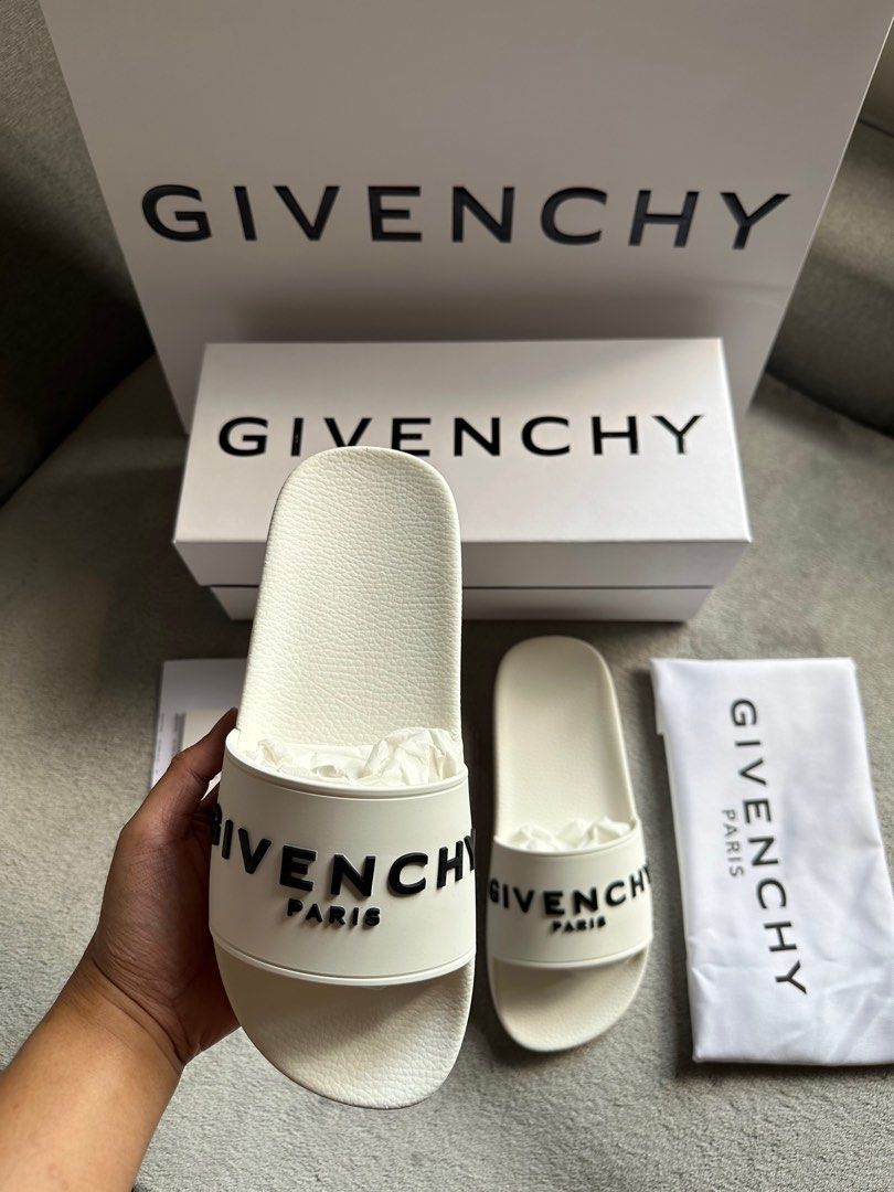 Givenchy Pool Slides (Category: Sneakers & Footwear) located in Quezon City. Submitted by jwmj_luxury (Listing ID 1407422657, Image 2). Description: Available sizes: Pic 2-4 (white): Eu39, Eu40 Pic 5-7 (deep blue): Eu41 to Eu44 Pic 8-10 (white): Eu41, Eu42.