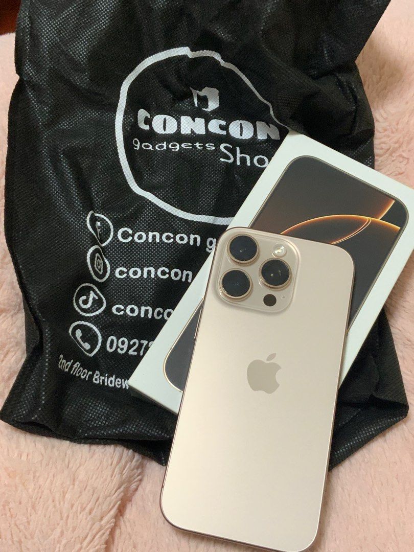 Iphone 16 PRO 256GB Desert Titanum (Category: iPhone 16 Series) located in Cainta. Submitted by scorpiona.mnl (Listing ID 1407464726, Image 1). Description: Bought Last Oct 12, 2024 - with box & receipt plus original cable - 91% batt health - very minimal scratch on screen - free cases - free delivery within marikina/cainta - openline (any simcards) - never been into service shops (not opened).