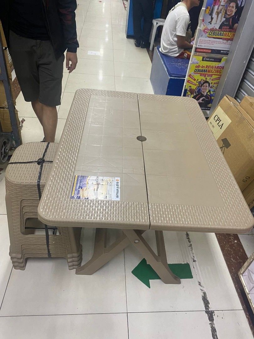 Rattan dining table and stool set (Category: Tables & Sets) located in Manila. Submitted by yzcartph (Listing ID 1407410190, Image 1). Description: 4 chairs 1 table.
