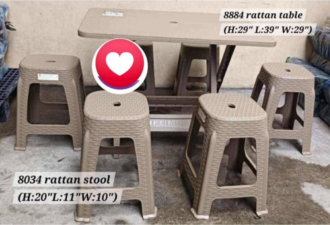 Rattan dining table and stool set (Category: Tables & Sets) located in Manila. Submitted by yzcartph (Listing ID 1407410190, Image 3). Description: 4 chairs 1 table.
