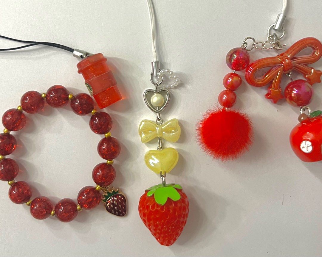 Red Themed Keychain Charms and Bracelet Set (Category: Bracelets) located in Bacoor. Submitted by MAB_Store (Listing ID 1407562230, Image 2). Description: Price Range from 39-99 PHP.