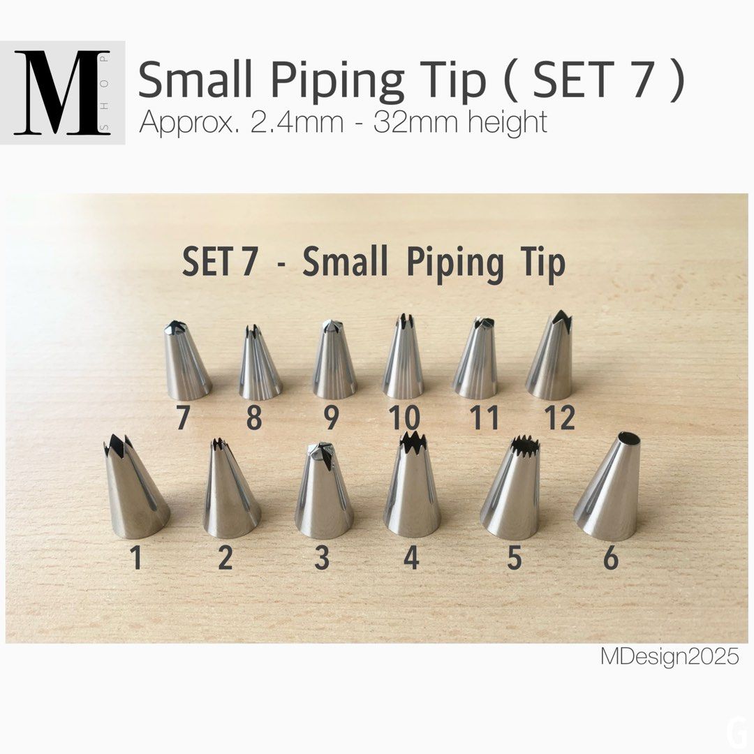 Small Piping Tip (Category: Bakeware) located in Manila. Submitted by mshopmla (Listing ID 1407553890, Image 1). Description: Small Piping Tip, Set 7 Approx. 2.4mm - 32mm ht. Product Code: SPT-S7 Price: Php 35 each #smallpipingtip #MShop #theMFMshop #Mshopmla.