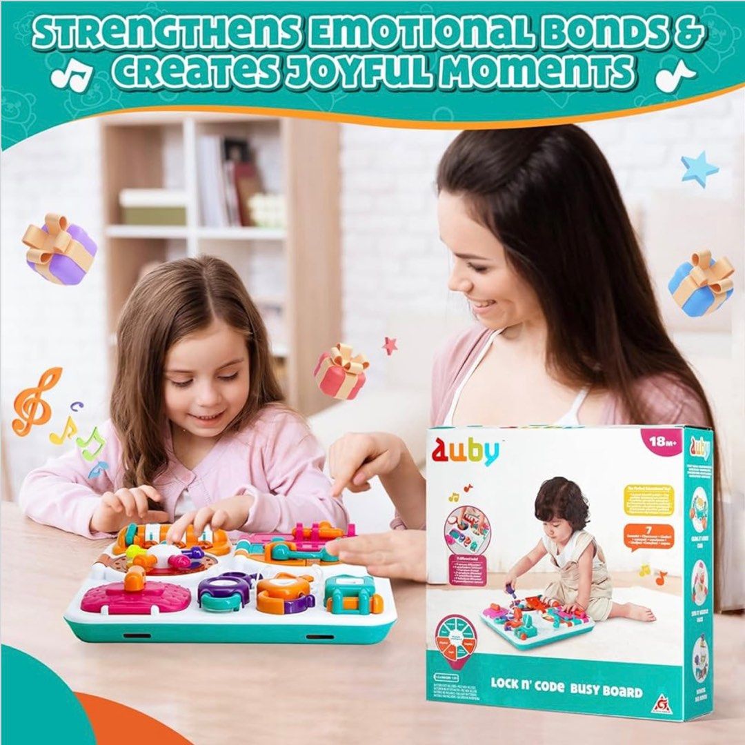 Toy Busy Board (Category: Educational & Learning Toys) located in Manila. Submitted by captain_siy (Listing ID 1407430650, Image 3). Description: - Busy Board for ages 18 months+ - Features 9 different locks to explore - Includes lights, sounds, and tactile elements - Activities: unlocking mini rooms, safe cracker, number-coded quest - Encourages independence and safe exploration - Builds emotional bonds and creates joyful moments.