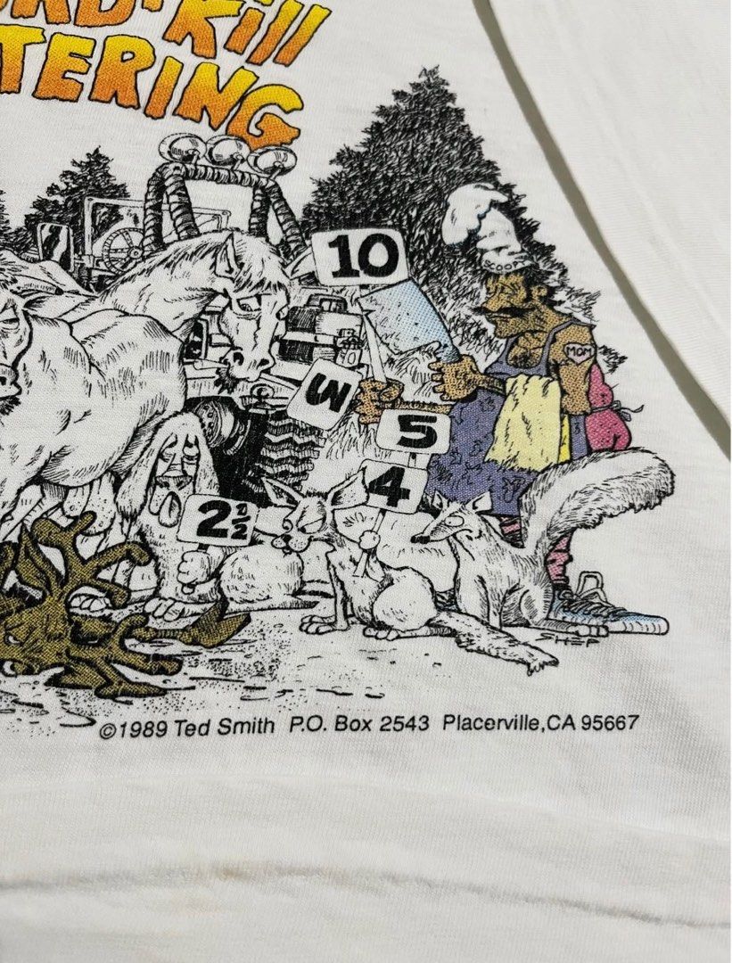 Vintage 1989 Road Kill Catering Tee (Category: Tshirts & Polo Shirts ) located in Subic. Submitted by quickieflips (Listing ID 1407454224, Image 3). Description: Vintage 1989 Road Kill Catering Shirt Ted Smith 80s Hanes Beefy tag Made in USA Single stitch all over Super beefy collar / neckline Size: Large Dimension: 21.5” x 26” Issue: Tiny pinhole 750 php Shipping fee will be shouldered by the buyer Location: Olongapo / Subic.