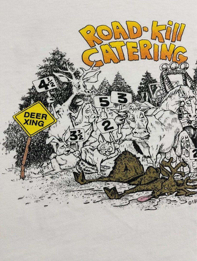 Vintage 1989 Road Kill Catering Tee (Category: Tshirts & Polo Shirts ) located in Subic. Submitted by quickieflips (Listing ID 1407454224, Image 2). Description: Vintage 1989 Road Kill Catering Shirt Ted Smith 80s Hanes Beefy tag Made in USA Single stitch all over Super beefy collar / neckline Size: Large Dimension: 21.5” x 26” Issue: Tiny pinhole 750 php Shipping fee will be shouldered by the buyer Location: Olongapo / Subic.