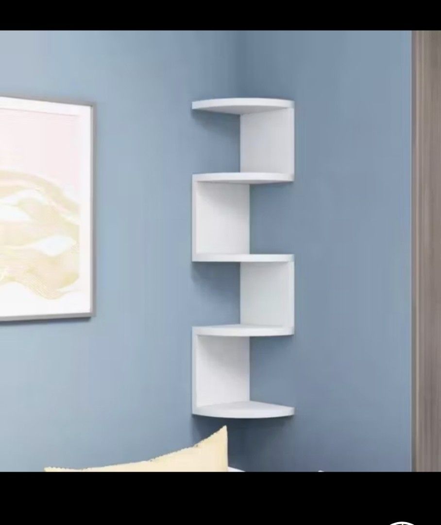 Wall Mount White Corner Shelves (Category: Shelves, Cabinets & Racks) located in Manila. Submitted by dm_ca (Listing ID 1407564906, Image 2). Description: White corner wall shelf. Multi-tiered design for display or storage. Easy to install, space-saving. Take both.