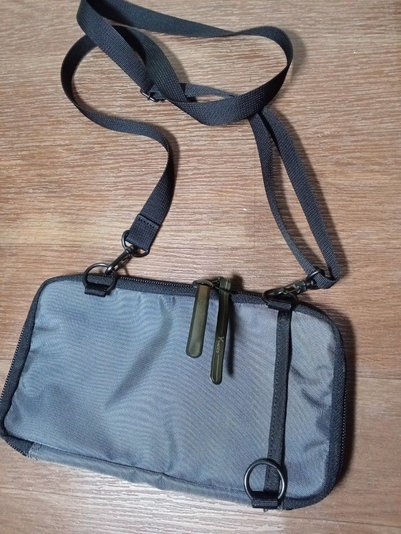 Y's Sacs Crossbody Bag (Category: Cross-body Bags) located in Makati City. Submitted by kuysman (Listing ID 1407453994, Image 2). Description: - Y's Sacs crossbody bag - Adjustable strap - Multiple compartments - Zippered closure - Black exterior - Gray interior - Features a small "Made in Japan" tag - Small Y's Sacs logo on the front only sensible questions are entertained actual measurement 5 x 10" (folded) like new 1 left .