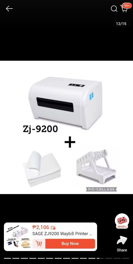 ZJ-9200 Thermal Waybill Printer (Category: Printers, Scanners & Copiers) located in Manila. Submitted by kahlen36985 (Listing ID 1407427287, Image 2). Description: - ZJ-9200 waybill printer - Includes power adapter - Comes with paper tray - Color: White - Condition: Good - Ideal for printing waybills.