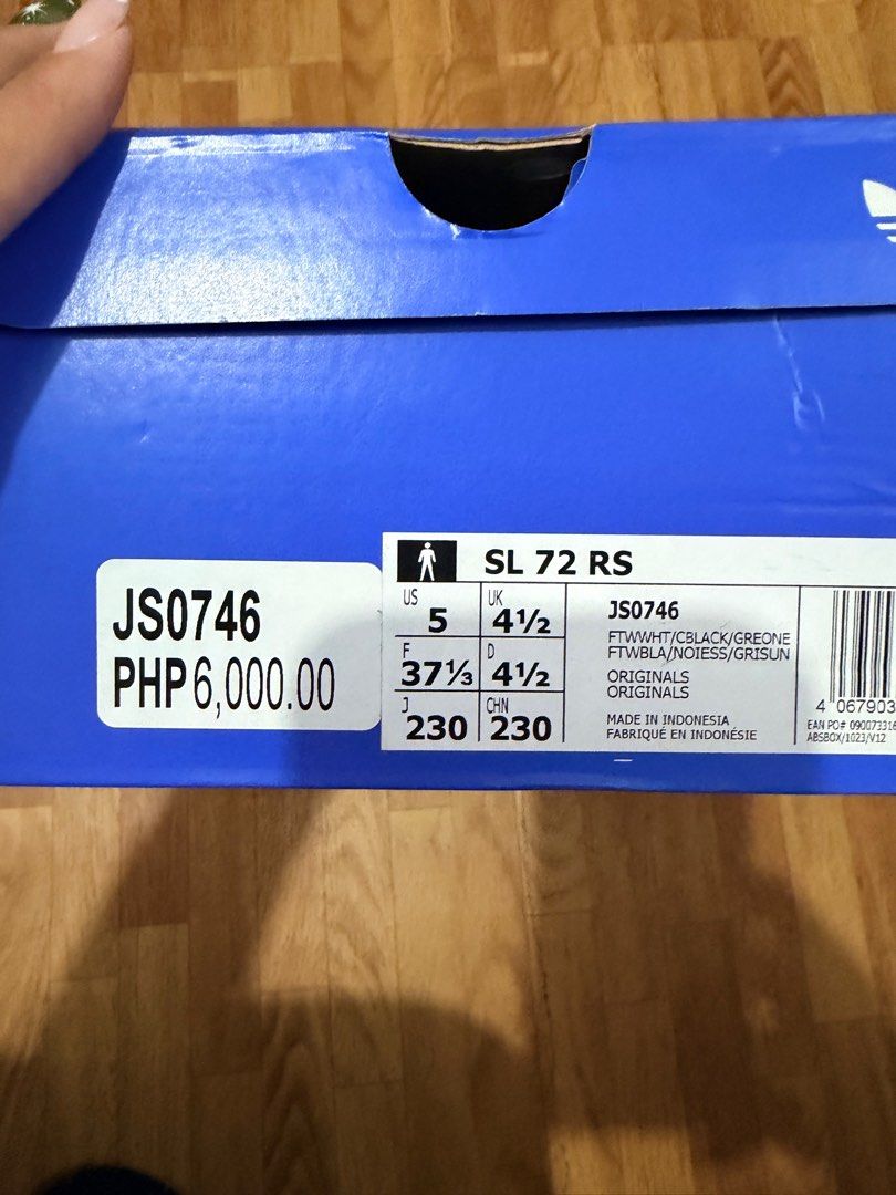Adidas SL 72 RS Sneakers (Category: Sneakers) located in Kawit. Submitted by vanessa1977 (Listing ID 1410829497, Image 2). Description: - Adidas SL 72 RS sneakers - Color: White, Black, and Red - Size: US 5, UK 4 1/2, EUR 37 1/3 - Comes with original box - Made in Indonesia - Original Price: PHP 6,000.00.