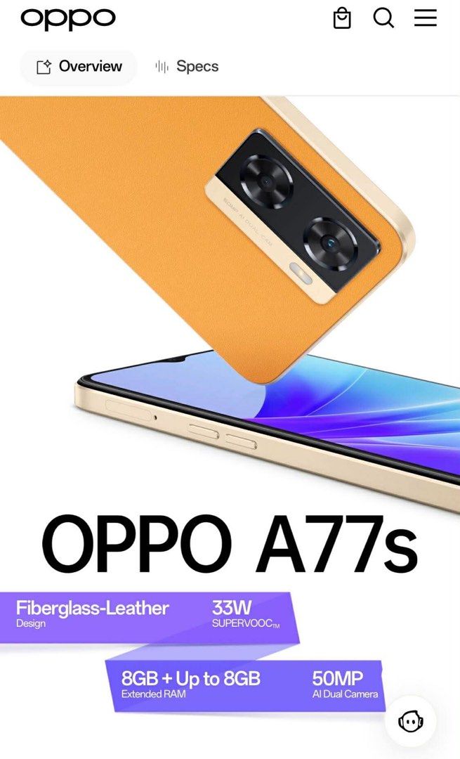 BNIB Oppo A77s (Category: OPPO) located in San Juan City. Submitted by annepie (Listing ID 1410797198, Image 2). Description: Selling a brand new Oppo A77s. Color: sunset orange Sealed in box with Oppo paper bag.