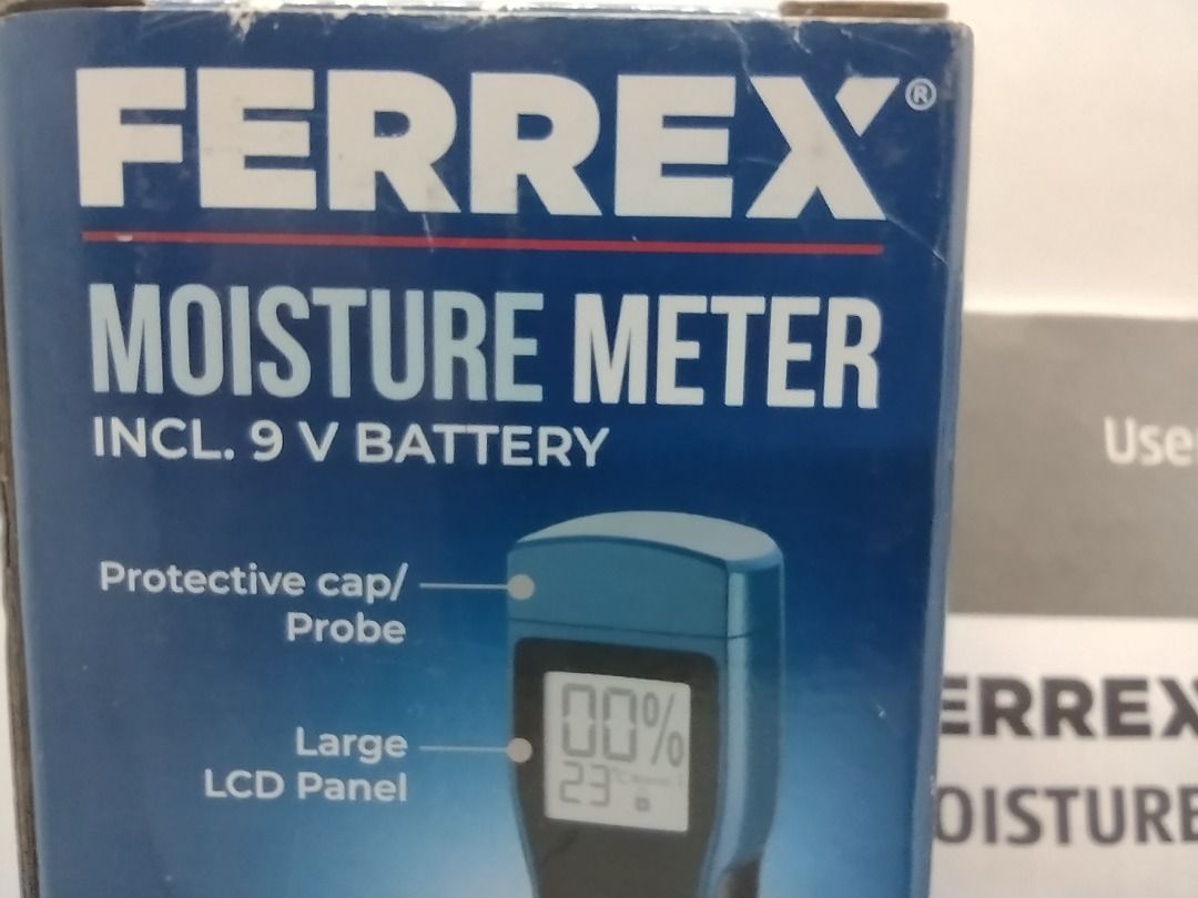 Ferrex Moisture Meter (Category: Construction Tools & Equipment) located in Quezon City. Submitted by mondy_mond (Listing ID 1410777364, Image 2). Description: Reason For Selling (RFS): De-cluttering This Ferrex Moisture Meter... *Detects & measures moisture level inside construction materials & surfaces (i.e. wood, walls, bricks, cement, plaster, soil, etc.) *For building inspectors, woodworkers, contractors, farmers, etc. *Also shows temperatur