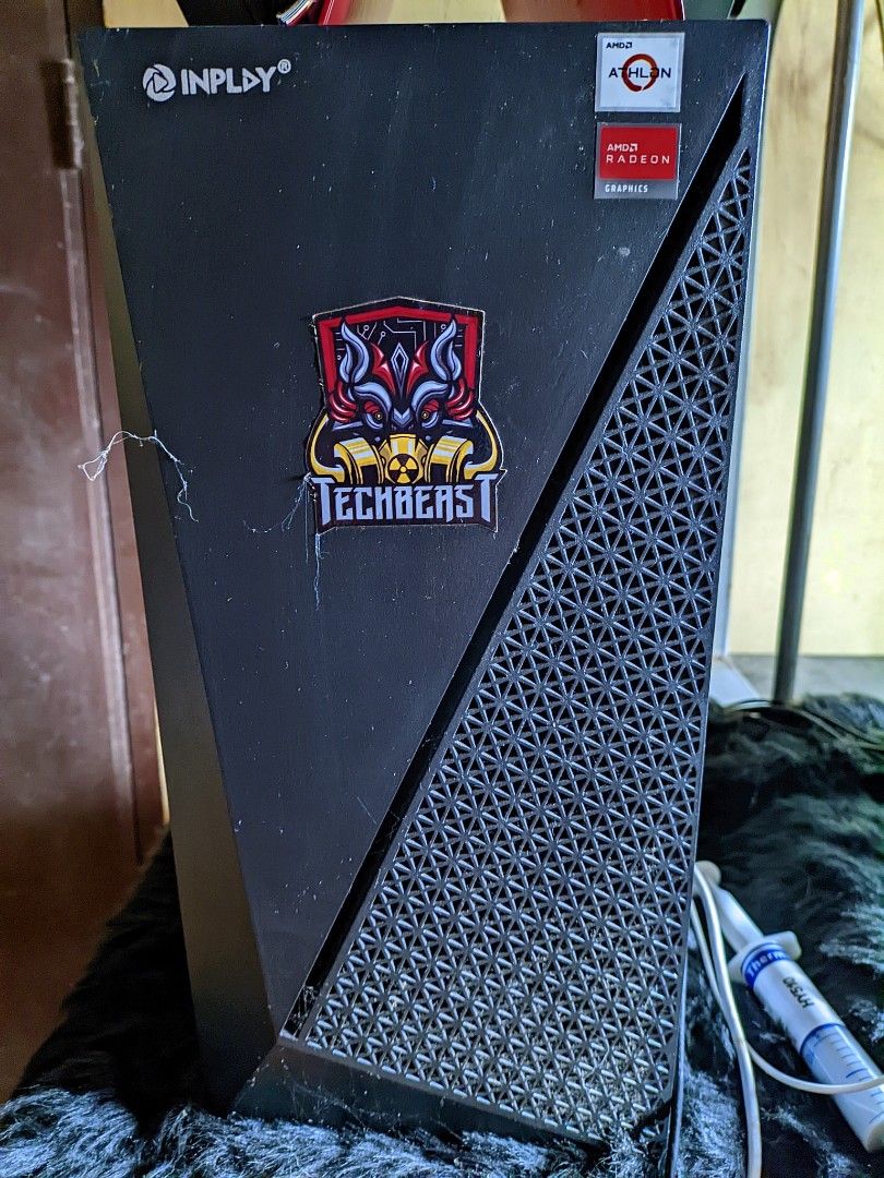 Gaming PC AMD Ryzen 5 5600G (Category: Desktops) located in Manila. Submitted by abvalencia479 (Listing ID 1410726015, Image 1). Description: Gaming PC with an Inplay Techbeast case. It features an AMD Ryzen 5 5600G processor with Radeon Graphics 16GB of RAM, and 512gb of SSD. The PC is running Windows 11 Pro. Includes a monitor, keyboard, mouse, and speaker. The case has RGB lighting..