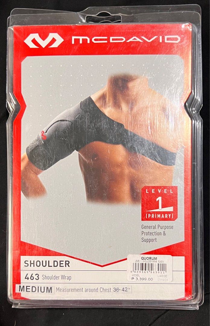McDavid 463 Shoulder Wrap - Medium (Category: Braces, Support & Protection) located in Las Pinas. Submitted by sabsking (Listing ID 1410801981, Image 1). Description: McDavid 463 Shoulder Wrap provides general purpose protection and support. It features adjustable hook and loop closure straps for direct compression to the AC joint. Made with latex-free neoprene for thermal/compression therapy. The wrap is designed for simple, light design for ext