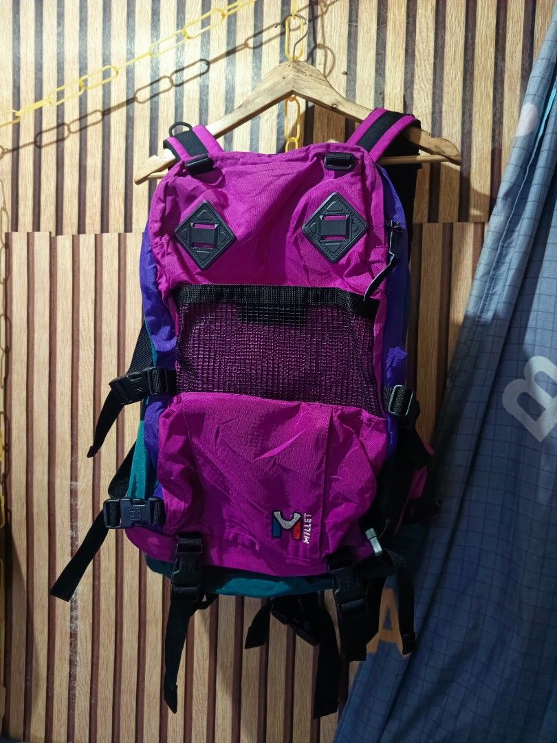 Millet Backpack (Category: Backpacks) located in Cebu City. Submitted by negotiableprice22 (Listing ID 1410889443, Image 1). Description: - Vintage Millet backpack - Eye-catching purple, teal, and black design - Multiple compartments for storage - Adjustable straps for a comfortable fit - Mesh front pocket - Millet logo detailing - Sturdy buckles - Comfortable back panel - Ideal for outdoor activities and daily use height 23 inch length 15 inch w