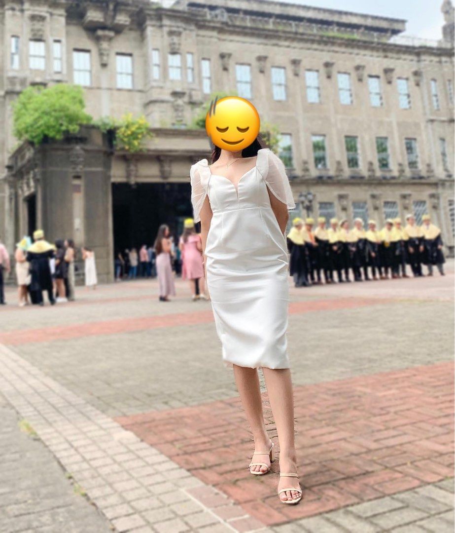 White Dress with Sheer Sleeves (Category: Dresses) located in Manila. Submitted by decluttermnlmd (Listing ID 1410729993, Image 1). Description: - White dress - Sweetheart neckline - Sheer sleeves with black trim - Fitted silhouette - Knee-length - Satin-like fabric - Ideal for special occasions This was bought in SM Mags for 3,500 pesos, used once and cleaned. May need additional cleaning for use since finit ulit pero di na kasya. For Medium to 