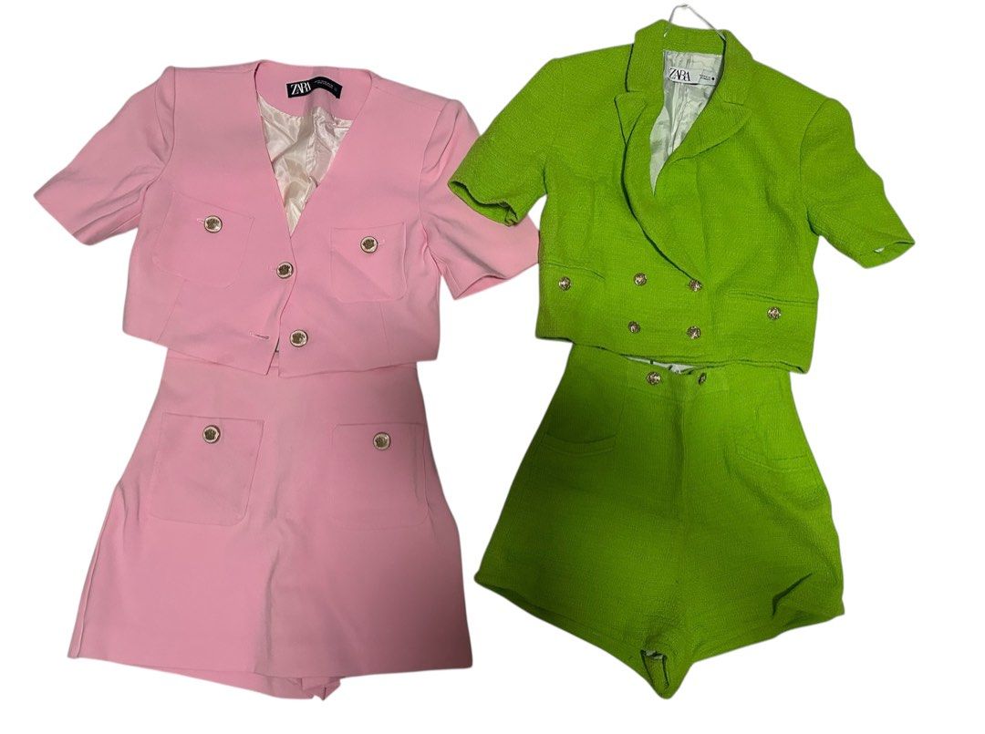 Zara Tweed Blazer and Shorts Set (Category: Sets or Coordinates) located in Paranaque City. Submitted by destashing_moma (Listing ID 1410815840, Image 2). Description: Price per set Slightly negotiable All size XS Yellow coords - BNWT Orange coords - BNWT Neon green coords - used once Blazer coords - used once Pink coords - new, but removed tags Pink blazer coords - used once.