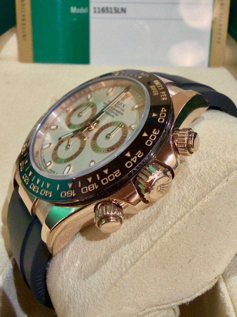 2018 Rolex Daytona Ivory (Category: Luxury Watches) located in Del Monte. Submitted by richard.o.yu (Listing ID 1411023990, Image 2). Description: For sale / trade: 2018 Rolex Daytona Oysterflex Ivory dial. P2,349,000 negotiable. 📌 40mm. Rose Gold case & clasp. Ivory dial. Oysterflex bracelet. 📌 Reference # 116515LN. Discontinued model. 📌 Complete set except for outer box. 2018 purchased local ad. 📌 9.7/10 rating. Good as new. Actual photos p