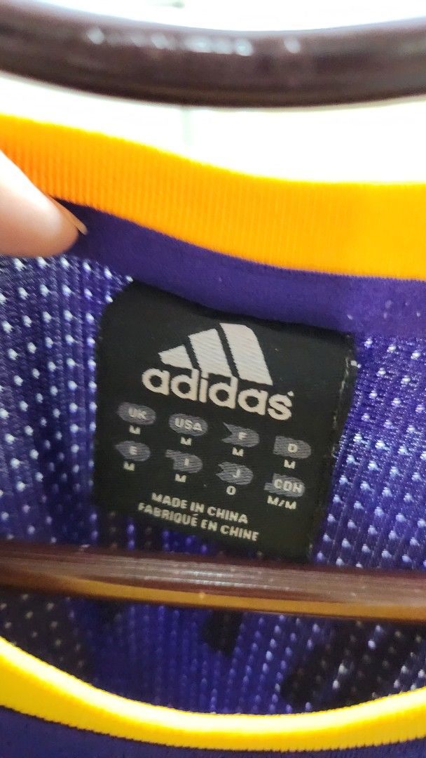 Adidas Kobe Bryant Lakers Jersey (Category: Activewear) located in Manila. Submitted by summerstyled (Listing ID 1410976737, Image 3). Description: - Authentic Adidas Lakers jersey - Features Kobe Bryant's name and number 24 - Classic purple and gold colors - Size: M - Made in China -washed .