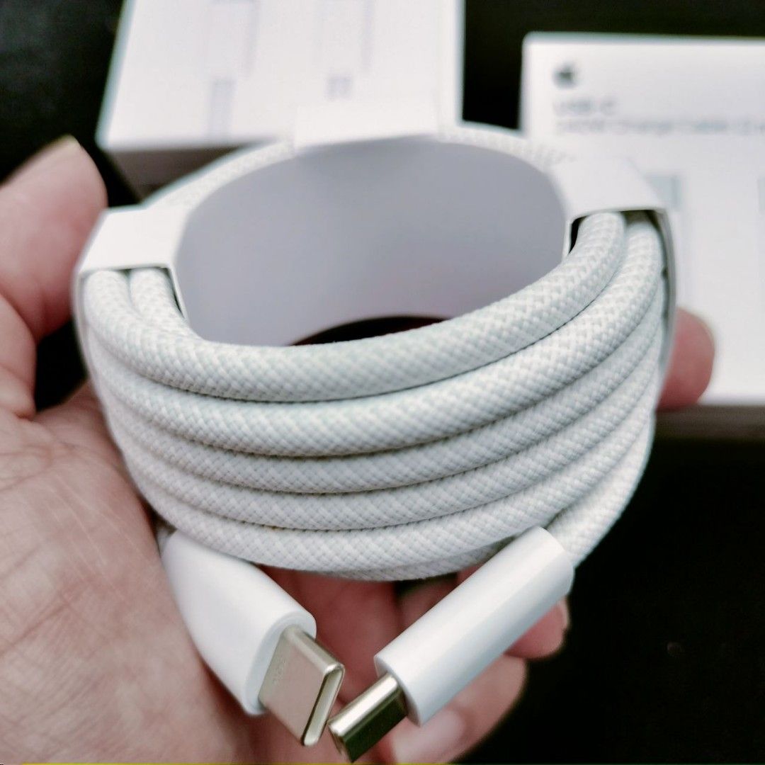 Apple 240W USB-C Charge Cable (WOVEN) (Category: Cables & Chargers) located in Manila. Submitted by itsmekiahtaidgads (Listing ID 1411076712, Image 3). Description: Compatible for Iphone 15,16 & 17 Series, Ipod, Airpods,Apple Watches, Macbook & Apple Vision Pro This 2-meter charge cable is made with a woven design — with USB-C connectors on both ends — and is ideal for charging, syncing, and transferring data between USB-C devices. It supports ch