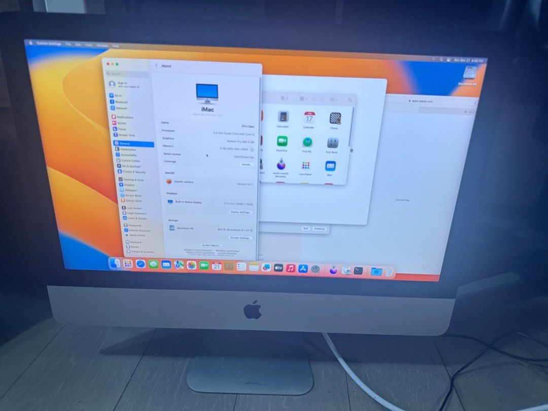 Apple iMac Retina 4K 21.5-inch (2017) (Category: Desktops) located in Makati City. Submitted by spotlight07 (Listing ID 1410983533, Image 2). Description: iMac 21.5” Retina 4K (2017) – Barely Used | Excellent Condition 💻✨ 🔹 Condition: 2nd Hand – Barely Used 🔹 Usage: Office documents only (no gaming, no heavy work) 🔹 Well maintained & fully functional Specifications: • Model: iMac Retina 4K, 21.5-inch (2017) • Processor: 3.4GHz Quad-Core Intel