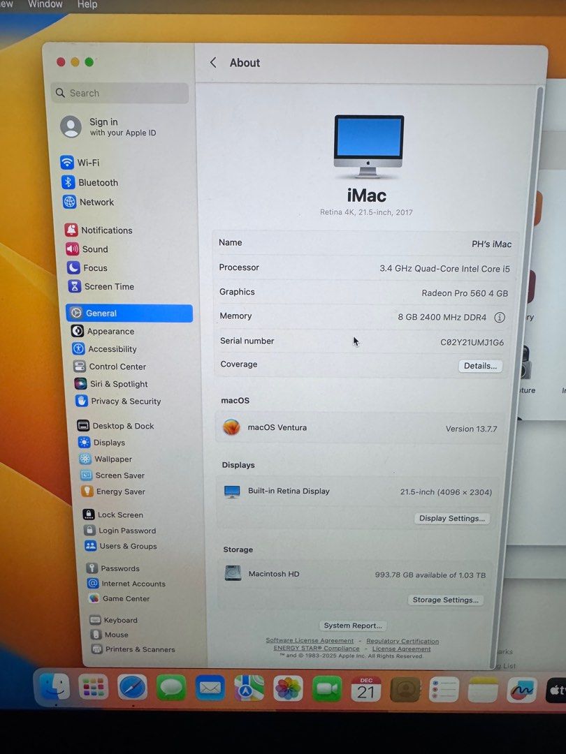 Apple iMac Retina 4K 21.5-inch (2017) (Category: Desktops) located in Makati City. Submitted by spotlight07 (Listing ID 1410983533, Image 1). Description: iMac 21.5” Retina 4K (2017) – Barely Used | Excellent Condition 💻✨ 🔹 Condition: 2nd Hand – Barely Used 🔹 Usage: Office documents only (no gaming, no heavy work) 🔹 Well maintained & fully functional Specifications: • Model: iMac Retina 4K, 21.5-inch (2017) • Processor: 3.4GHz Quad-Core Intel