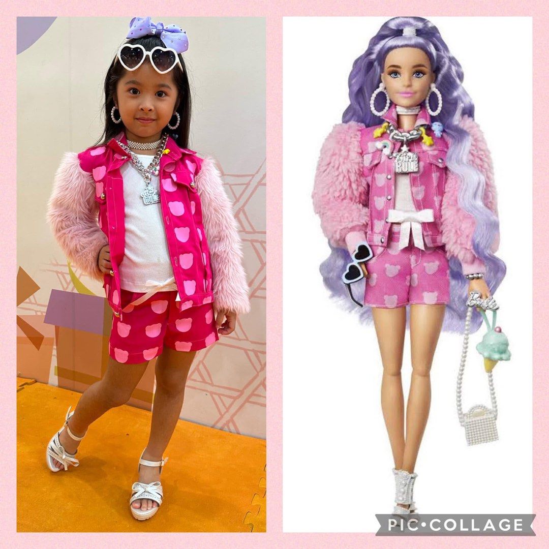 Barbie Jacket & Shorts Coords (Category: Babies & Kids Fashion) located in Muntinlupa City. Submitted by eksamano (Listing ID 1410929016, Image 2). Description: Barbie custom clothes. Used once for birthday party. Good quality. Shoulder 12 Chest 27 ( added na 5inch) Waist 21.5 Hips 25.5 Arm hole 13 ( added na 2inch) Sleeve length 14.5 Wrist circ 6.5 (added na 2inch) Top length. 16.5 Short length 8.5.