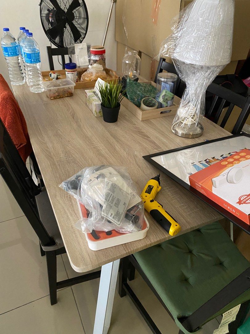 Dining table set (Category: Tables & Sets) located in Kota Kinabalu. Submitted by _debs (Listing ID 1410969950, Image 1). Description: Selling this dining table set for 300. Including 6 chairs. Don’t mind the stuff on the table 😩 I’m packing to move house. .
