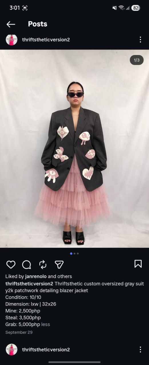 Embellished Black Blazer (Category: Coats, Jackets and Outerwear) located in Quezon City. Submitted by cchescaa (Listing ID 1410998703, Image 1). Description: - Black blazer - Whimsical, hand-sewn eye and heart patches (pink and white) - Classic notched lapel - Two-button closure - Relaxed fit - Sturdy fabric - Statement piece worn once rfs: doesn't fit me well price is negotiable.