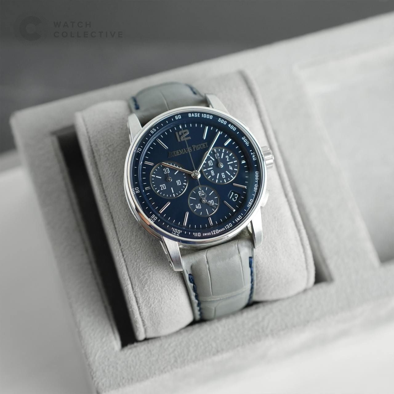📦FULL SET📝 Audemars Piguet Chronograph Code 11.59 18k White Gold 41mm automatic 26393BC.OO.A321CR.01 (Category: Watches) located in Singapore. Submitted by watchcollective (Listing ID 1410982113, Image 1). Description: Audemars Piguet Chronograph Code 11.59 18k White Gold 41mm automatic Reference Number: 26393BC.OO.A321CR.01 Condition: Lightly Used Comes with: Complete Set Size: 41mm Case Material: 18K White Gold Strap Material: Leather Strap S