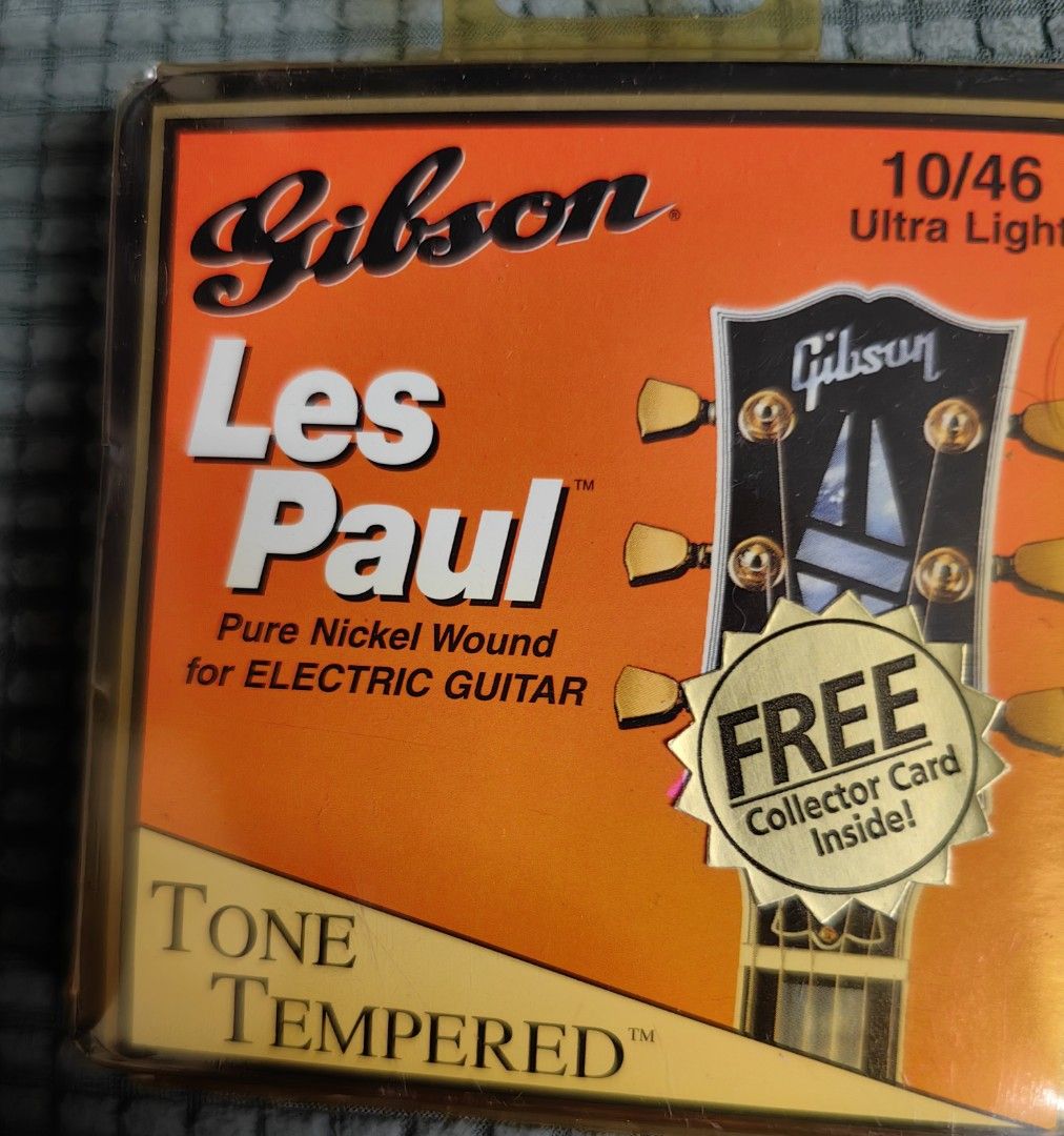 Gibson Les Paul Electric Guitar Strings 10/46 (Category: Musical Instruments) located in Rizal. Submitted by gkstcenit (Listing ID 1410967085, Image 1). Description: - Genuine Gibson Les Paul strings - Ultra Light 10/46 gauge - Pure nickel wound - Tone tempered for great sound - Sealed packaging for freshness - Includes a free collector card - Perfect for electric guitars.
