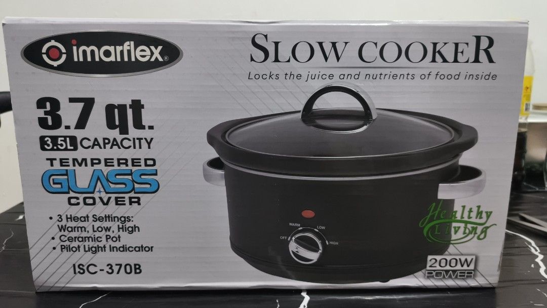 Imarflex Slow Cooker 3.7 qt. (Category: Cookers) located in Manila. Submitted by santosron07298 (Listing ID 1410948420, Image 1). Description: Imarflex Slow Cooker 3.7QT (3.5L) – Brand New ✔️ 200W power ✔️ Ceramic pot ✔️ Tempered glass cover ✔️ Warm / Low / High settings Perfect for soups, lugaw, bulalo, and slow-cooked meals. 📦 Brand new, sealed box .