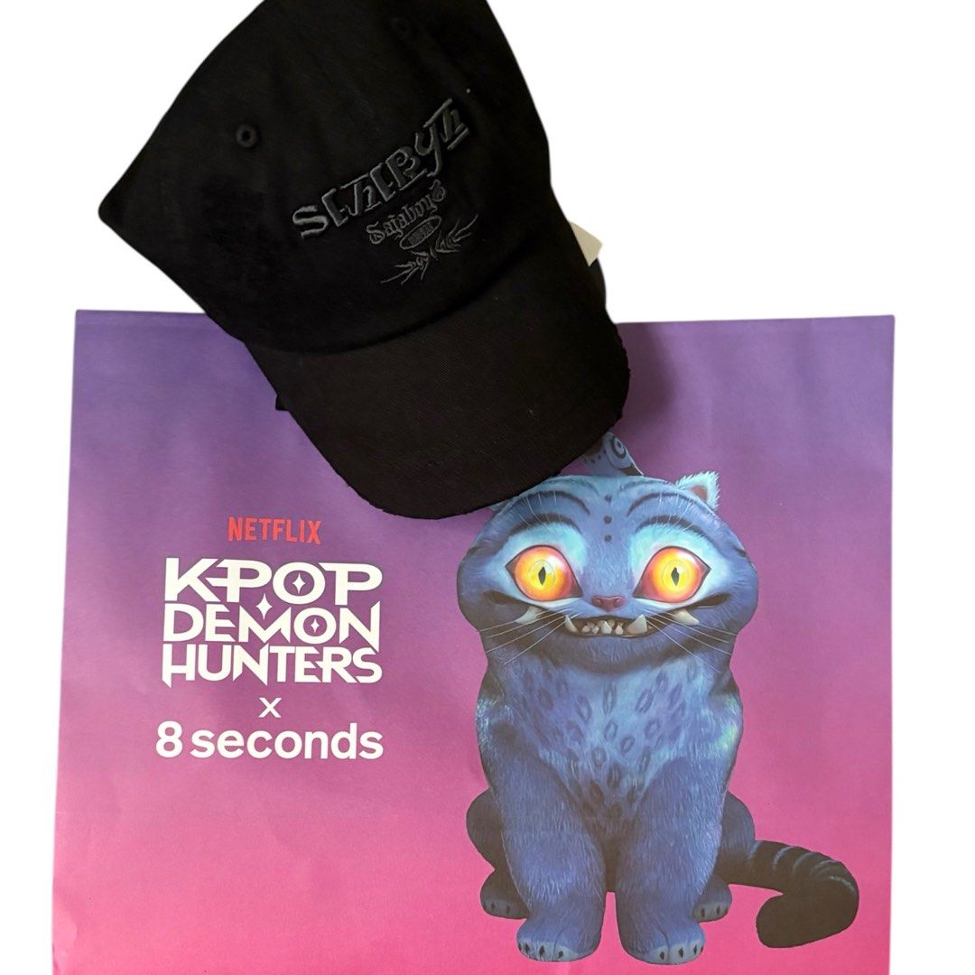 Kpop Demon Hunters Sajaboys Cap (BNWT) (Category: Hats & Beanies) located in Taguig. Submitted by random.objects (Listing ID 1411042008, Image 3). Description: Kpop Demon Hunters Sajaboys Cap (BNWT, available on hand) - Official licensed product in collaboration with 8seconds Korea - Black twill cap with black embroidery and distressed details - Adjustable band - Purchased from pop-up in Seongsu, Seoul - Will include Kpop Demon Hunters paper bag 